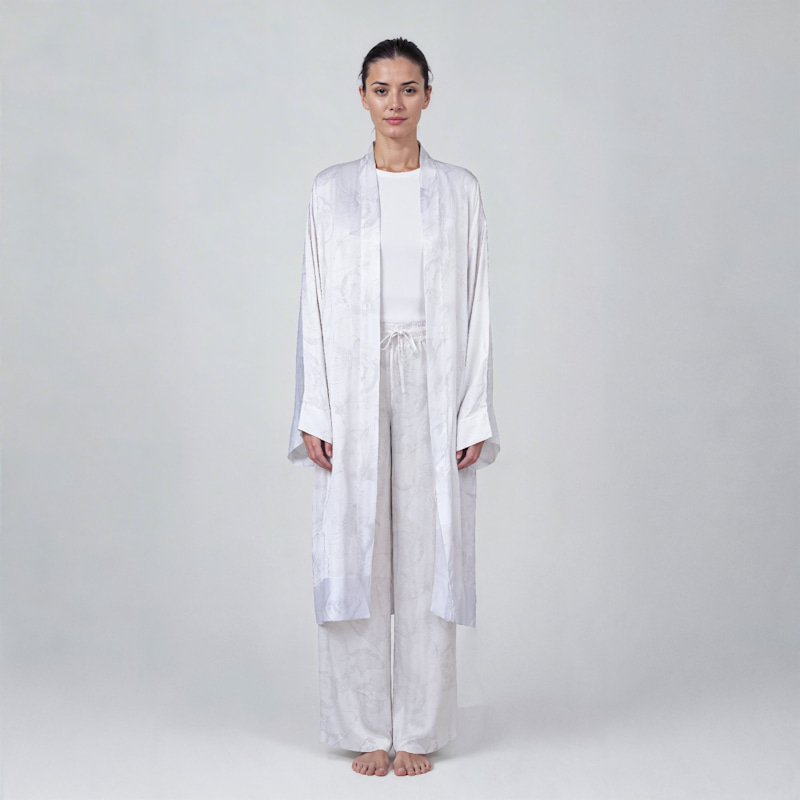 Thumbnail of White Koi Fish Print Short Kimono Kaftan image