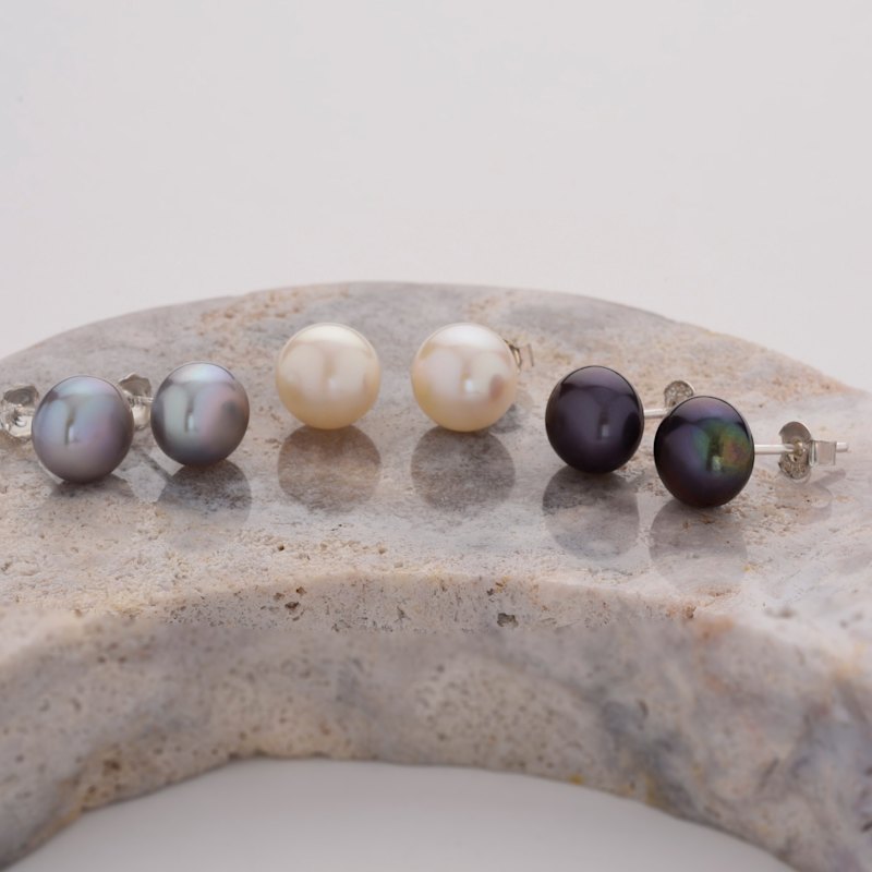 Thumbnail of White Large Pearl Button Stud Earrings image
