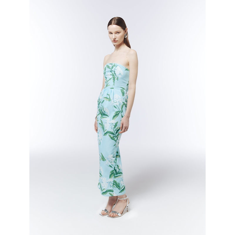 Thumbnail of White Lilac Blossom Strapless Dress In Sky Mist Blue image