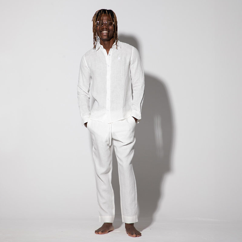 Thumbnail of White Linen Long Pants For Men image