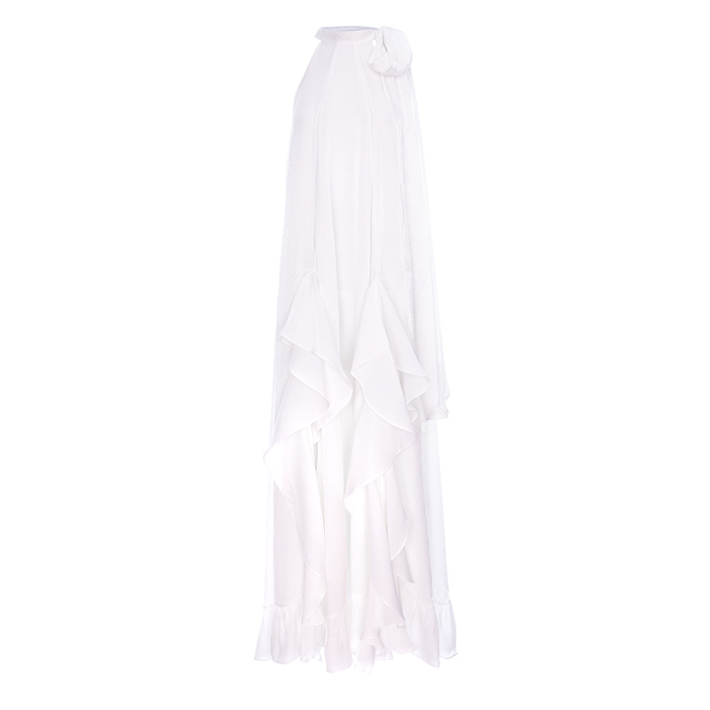 Thumbnail of White Long Dress With Deep Slits And Ruffles image