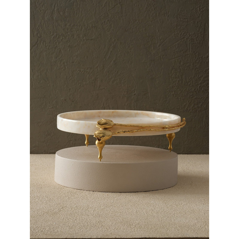 Thumbnail of Double Tulip White Marble Footed Serving Tray image