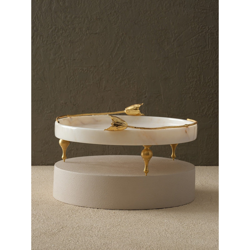 Thumbnail of White Marble Serving Tray With Gold Tulip Detail image