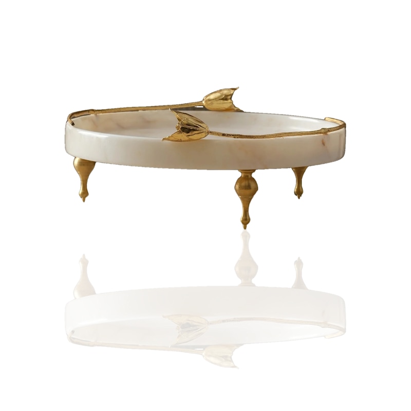Thumbnail of White Marble Serving Tray With Gold Tulip Detail image