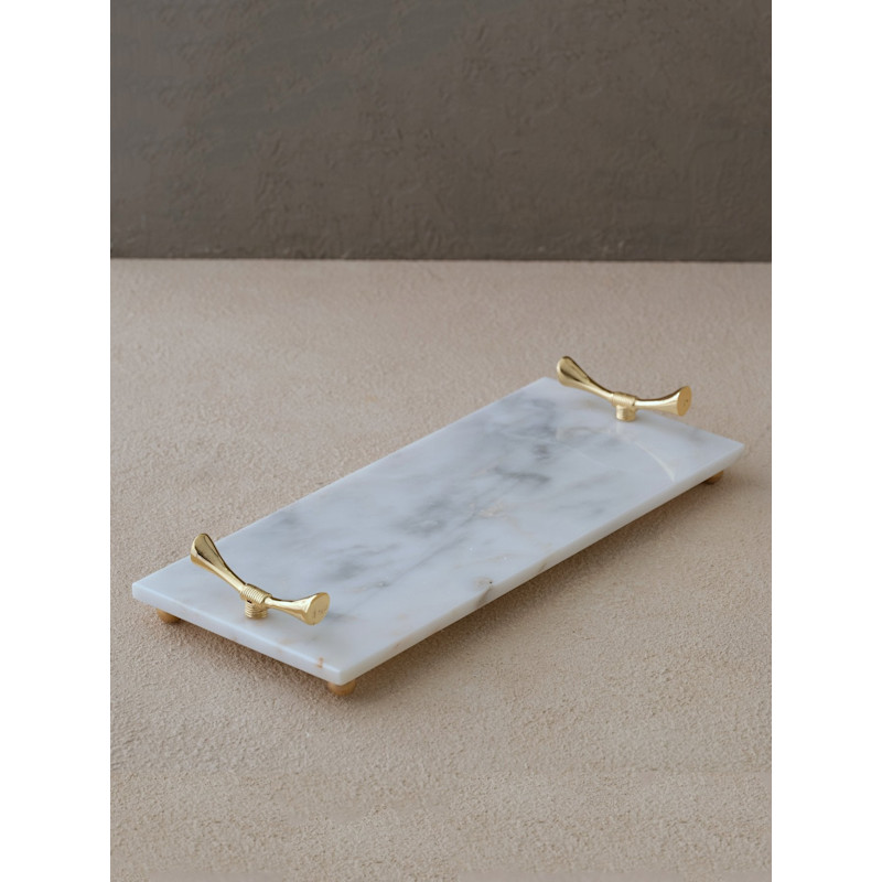 Thumbnail of White Marble Tray With Gold Bow Handles image