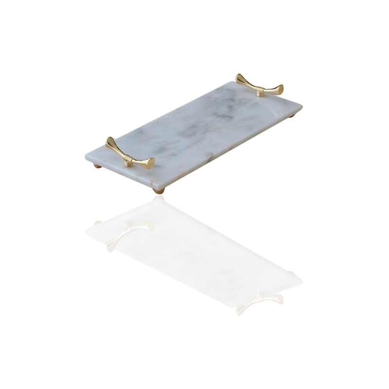 Thumbnail of White Marble Tray With Gold Bow Handles image