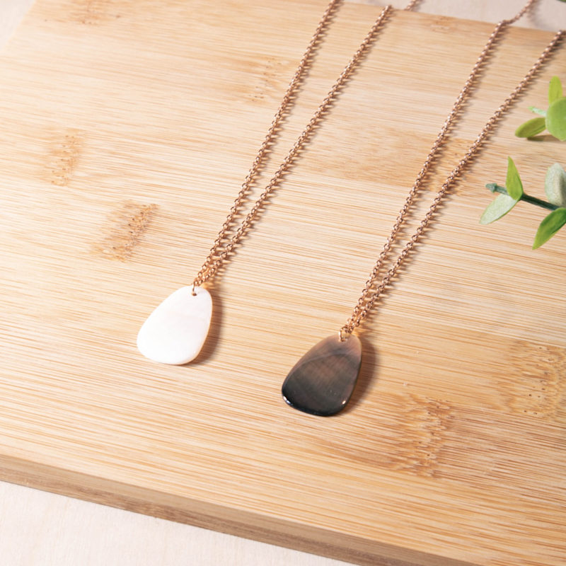Thumbnail of White Mother-Of-Pearl Trapezoid Necklace With Rose Gold Chain image