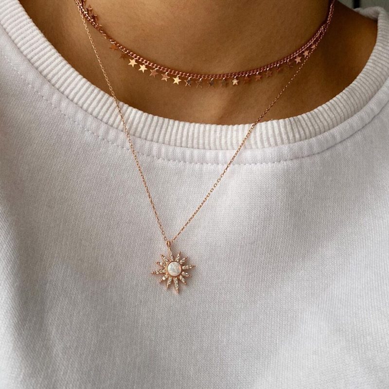 Thumbnail of White Opal Sun Sterling Silver Necklace - Rose Gold image