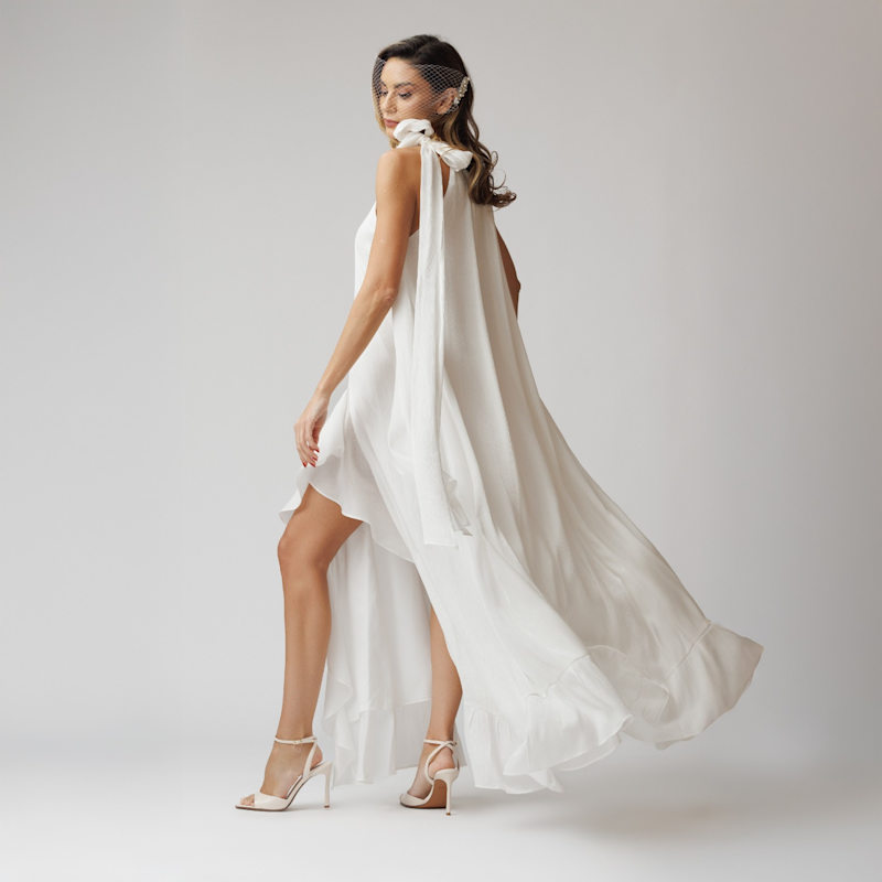 knee length dresses for ladies White Asymmetric Long Sleeve Maxi Dress
