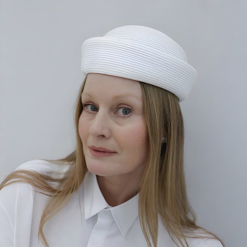 Thumbnail of White Straw Pillbox Hat image