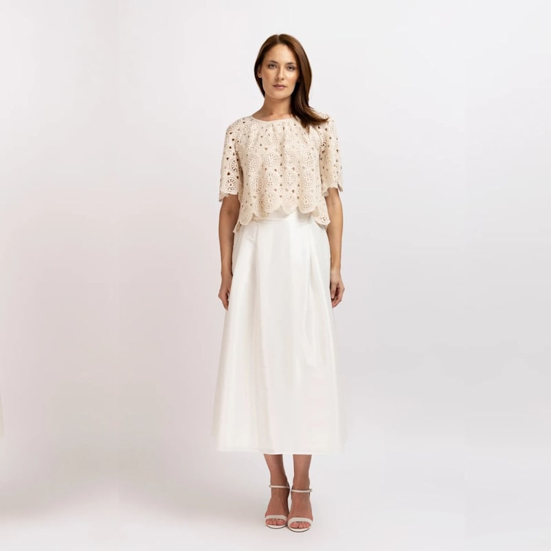 Thumbnail of White Taffeta Midi Skirt image