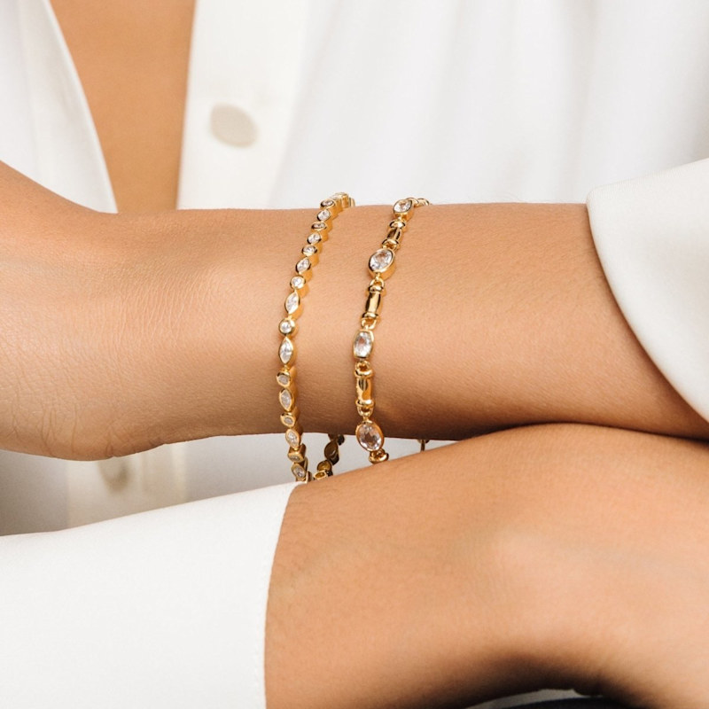 Thumbnail of White Topaz Gemstone Chain Silver Bracelet image