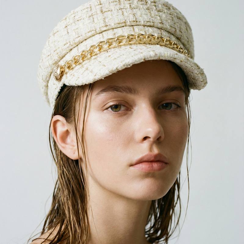 Thumbnail of White Tweed Baker Boy Hat image