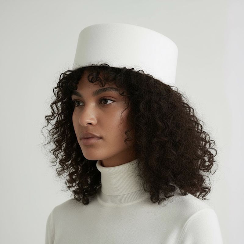 Thumbnail of White Wool Pillbox Hat image