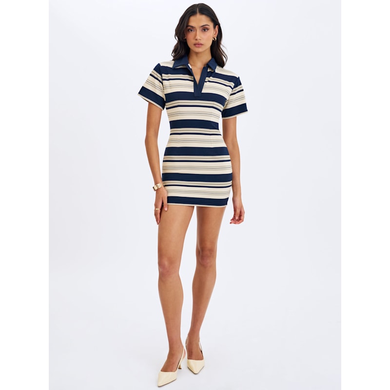 Whitley Navy & Ivory Piqu Cotton Striped Collared Mini Dress | Miss Circle  New York | Wolf & Badger