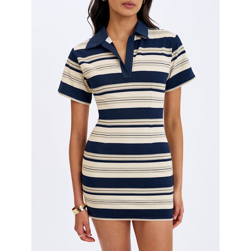 Whitley Navy & Ivory Piqu Cotton Striped Collared Mini Dress | Miss Circle  New York | Wolf & Badger