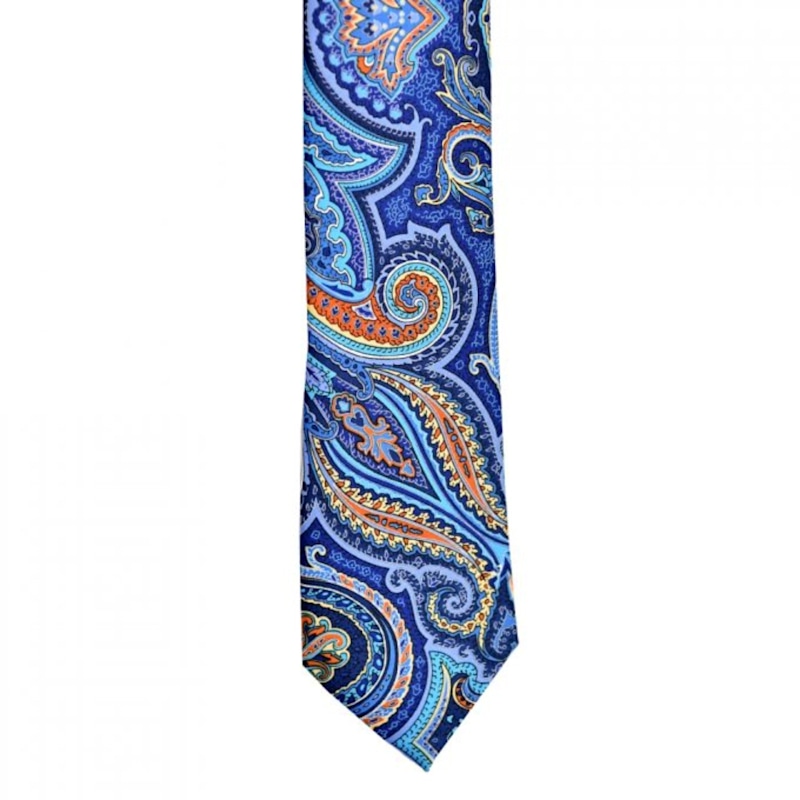 Thumbnail of Paisley Printed Tie – Blue Orange image
