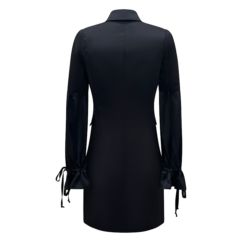 Thumbnail of Double Breasted Coat Dress In Black Satin - Coco Crush image