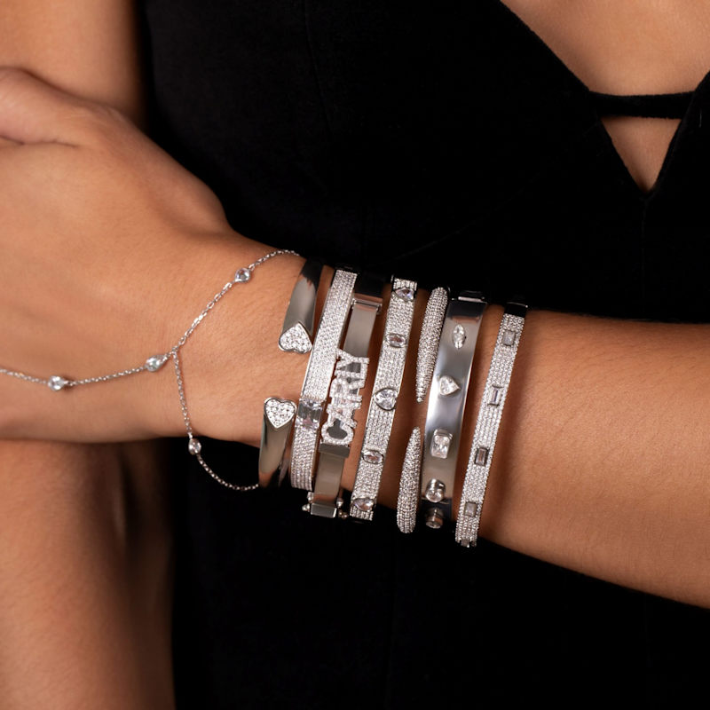 Thumbnail of Wide Fancy Shape Bangle - Silver image