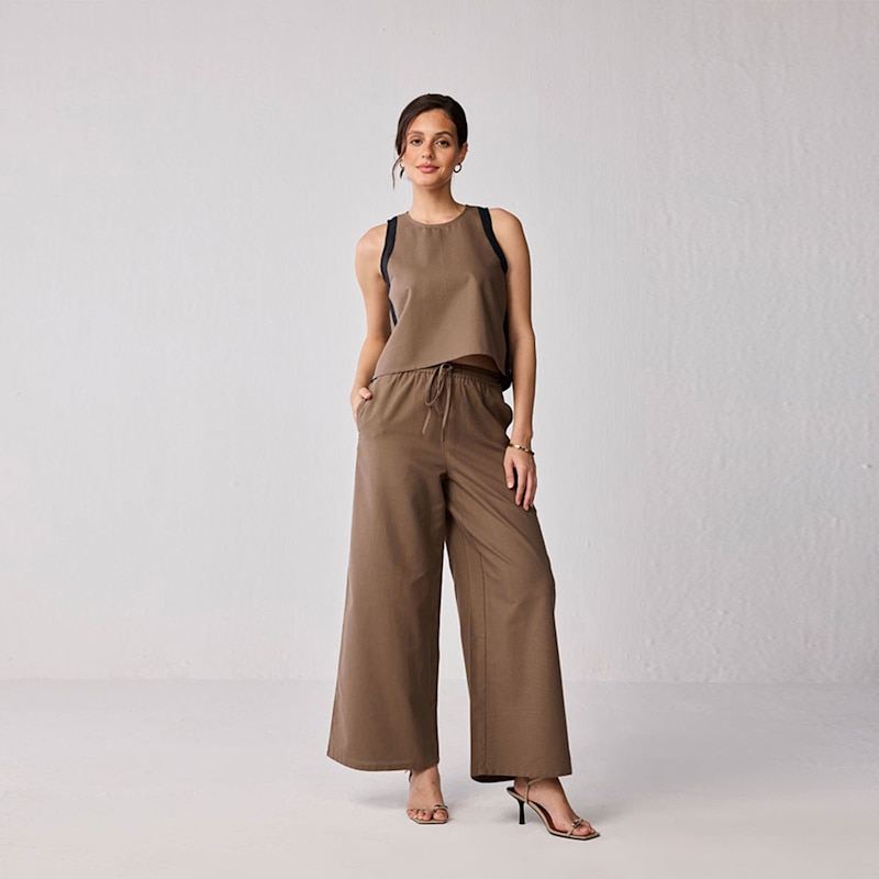 Thumbnail of Wide Leg Drawstring Pants In Brown image