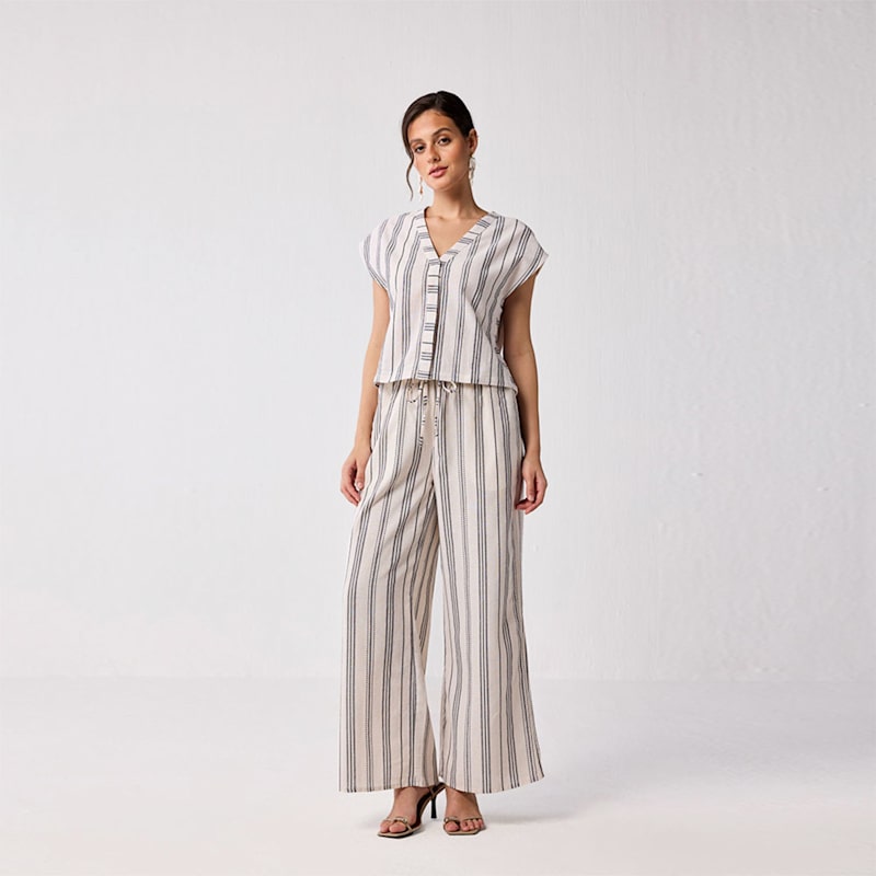 Thumbnail of Wide Leg Drawstring Pants In Stripes image