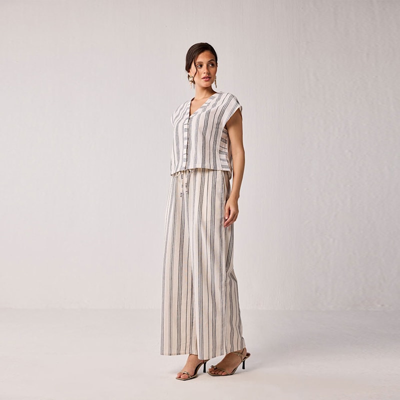 Thumbnail of Wide Leg Drawstring Pants In Stripes image