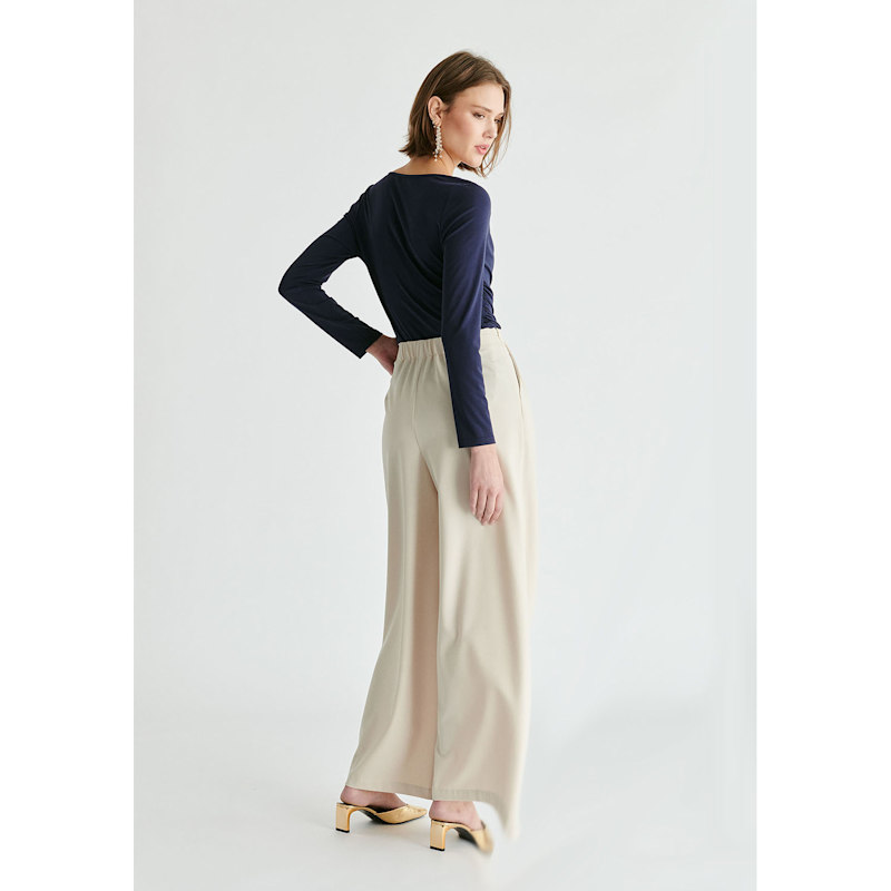 Thumbnail of Wide Leg Trousers With Pleated Waist Detail In Cream image