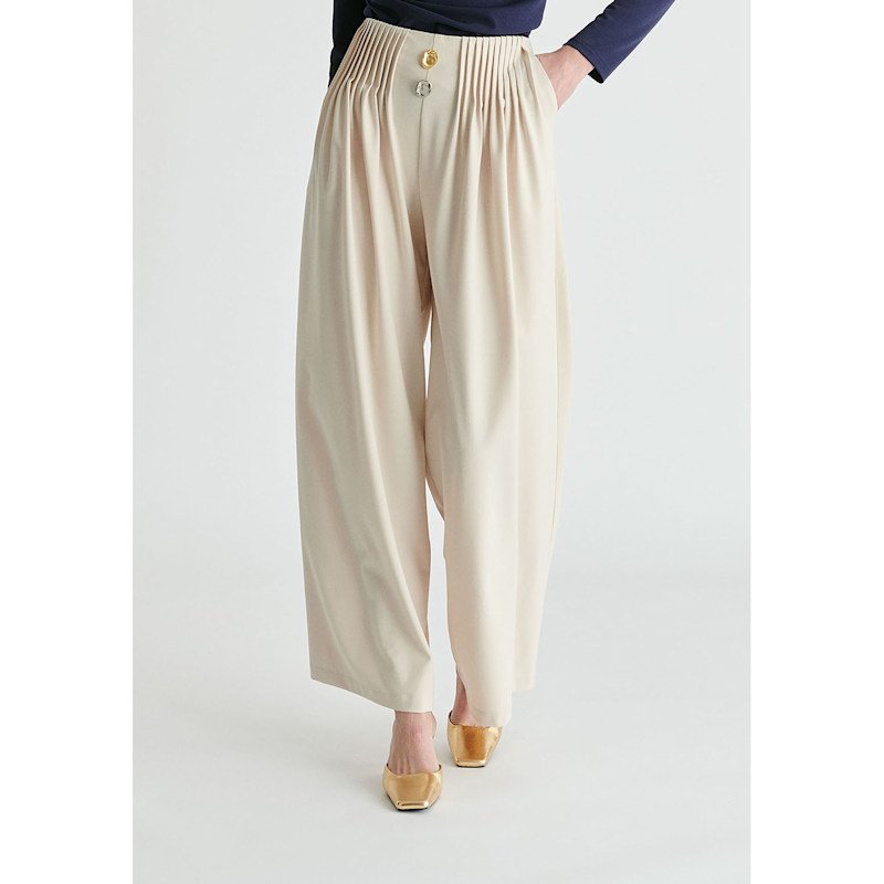 Thumbnail of Wide Leg Trousers With Pleated Waist Detail In Cream image