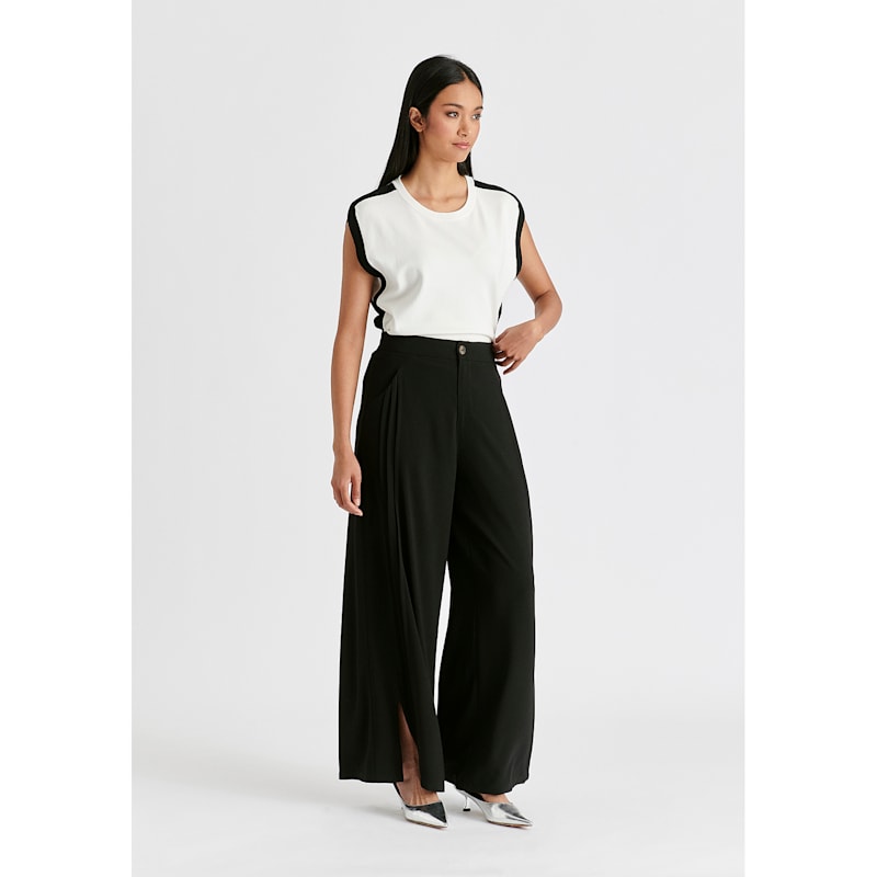 Thumbnail of Wide Leg Trousers With Side Pleats And Split Hem In Black image