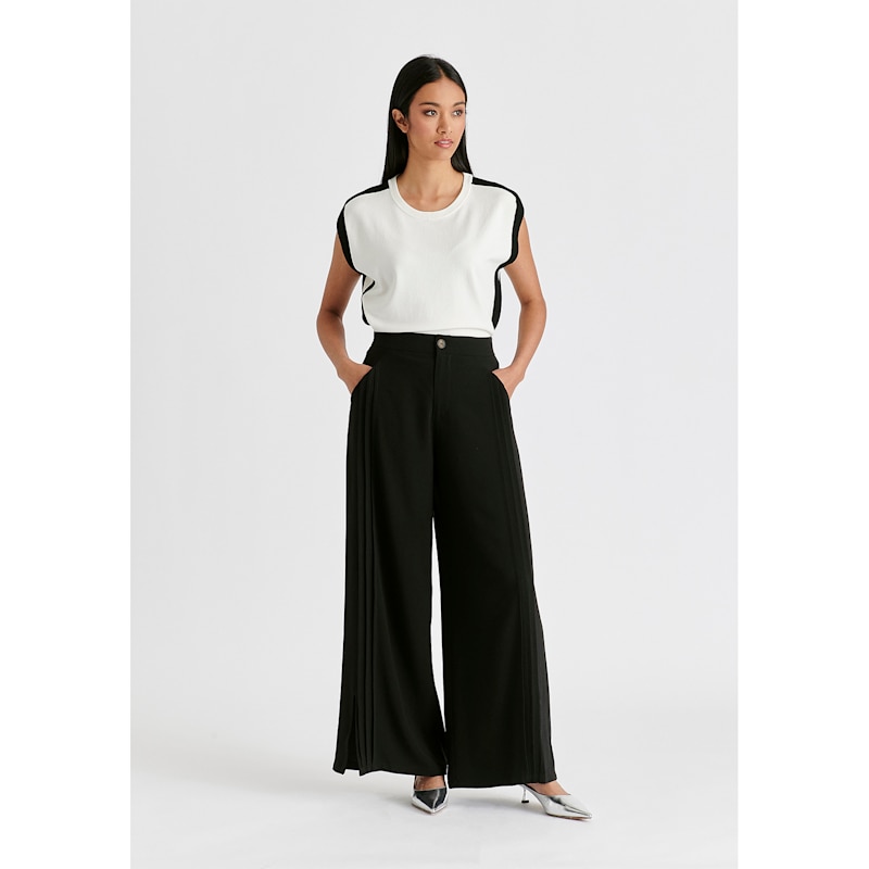 Thumbnail of Wide Leg Trousers With Side Pleats And Split Hem In Black image