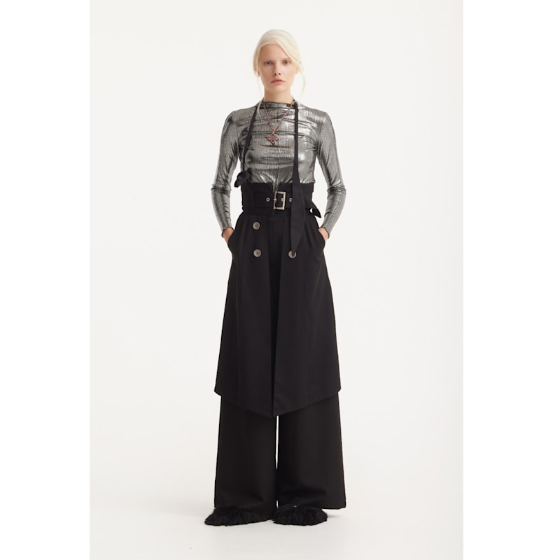 Wide Leg Trousers With Skirt Overlay Black | Julia Allert | Wolf