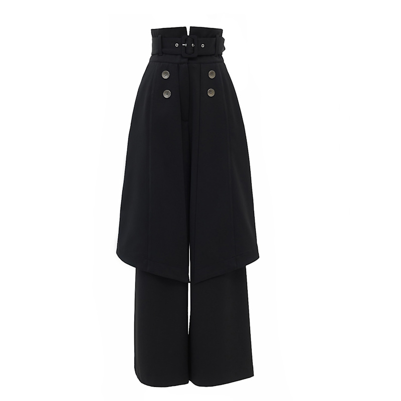 Wide Leg Trousers With Skirt Overlay Black | Julia Allert