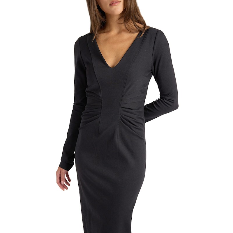 Thumbnail of Willa Long Sleeve Midi Dress With Tuck Detail In Punto Milano image