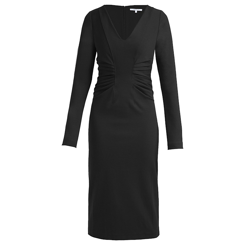 Thumbnail of Willa Long Sleeve Midi Dress With Tuck Detail In Punto Milano image