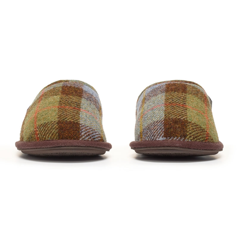 Thumbnail of William - Harris Tweed Sheepskin Lined Mule Slippers - Chocolate / Green Check image
