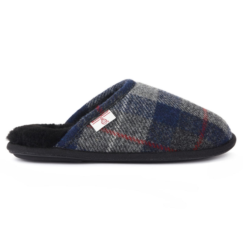 Thumbnail of William - Harris Tweed Sheepskin Lined Mule Slippers - Navy / Black Check image