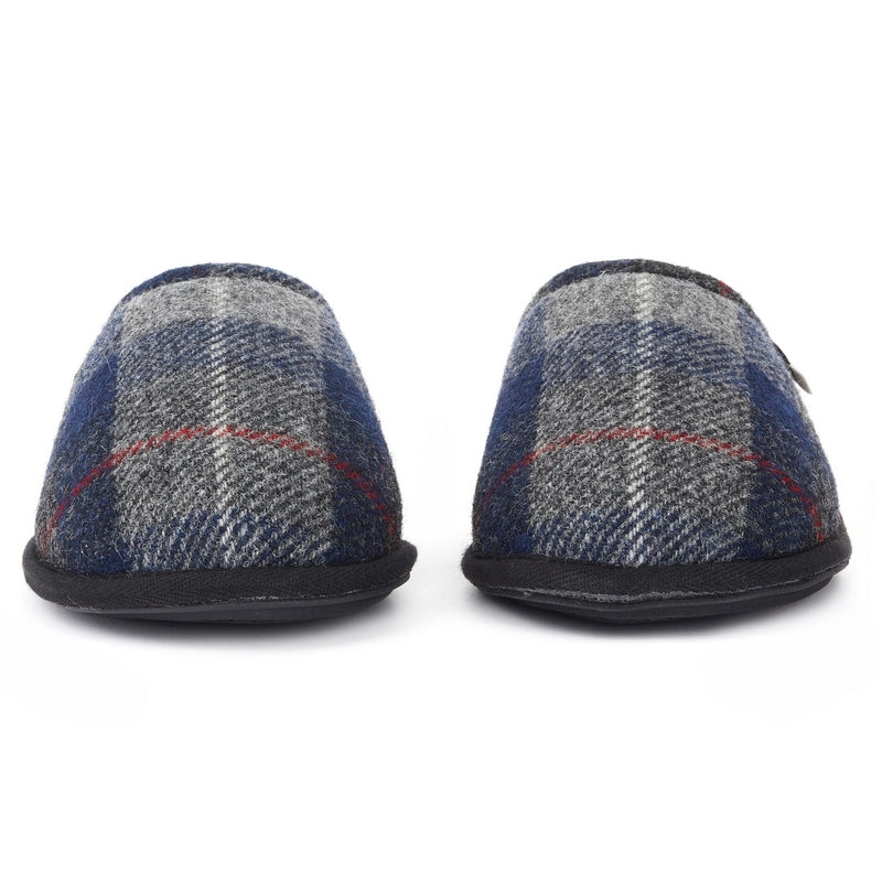 Thumbnail of William - Harris Tweed Sheepskin Lined Mule Slippers - Navy / Black Check image
