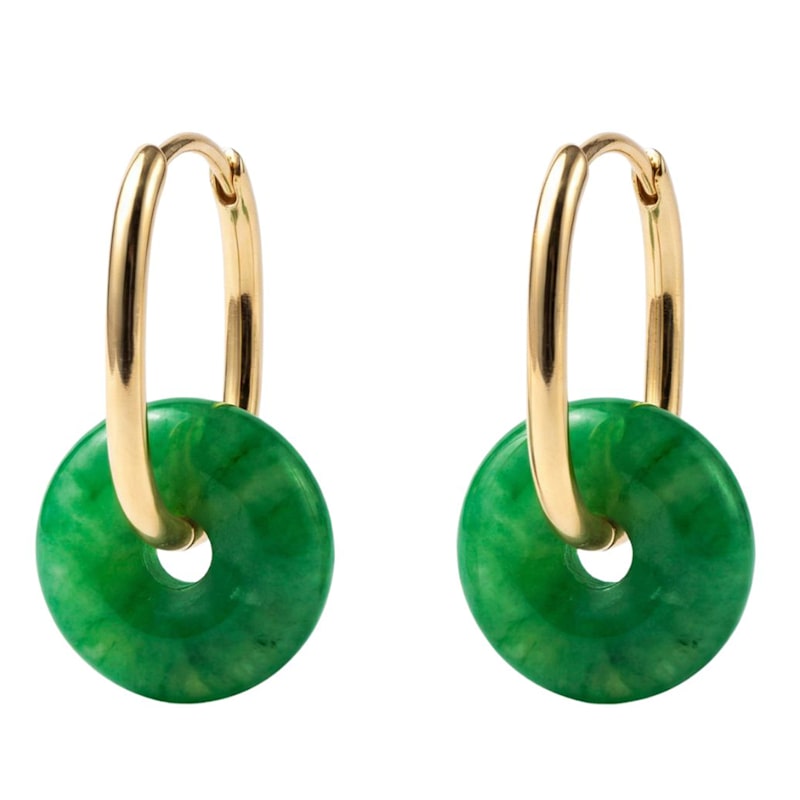 Thumbnail of Willow Green Jade Stone Hoop Earrings image
