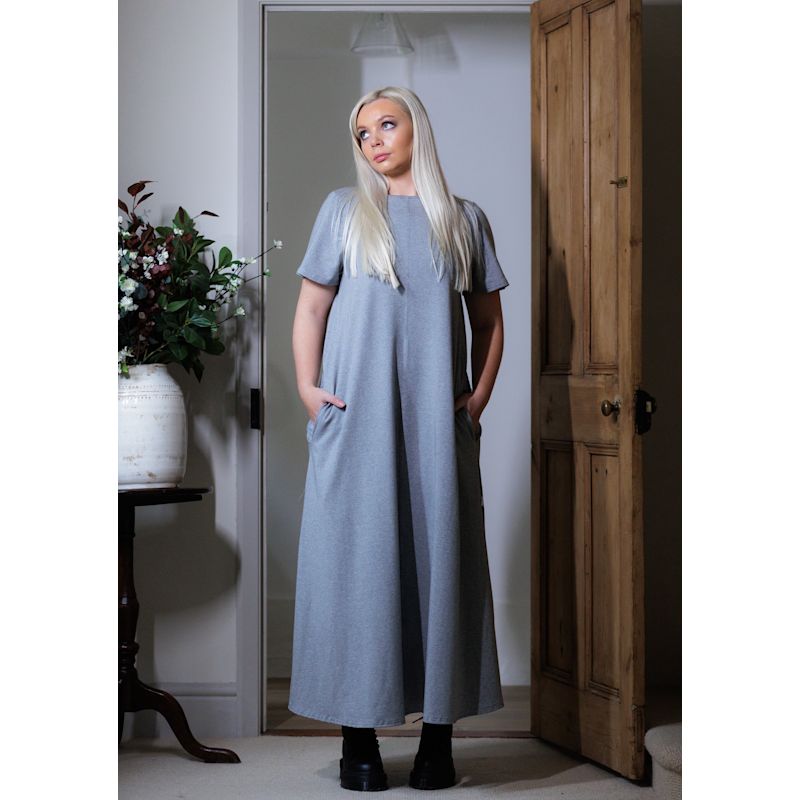grey midaxi dress Grey Leaf Shirred Waist Midaxi Dress