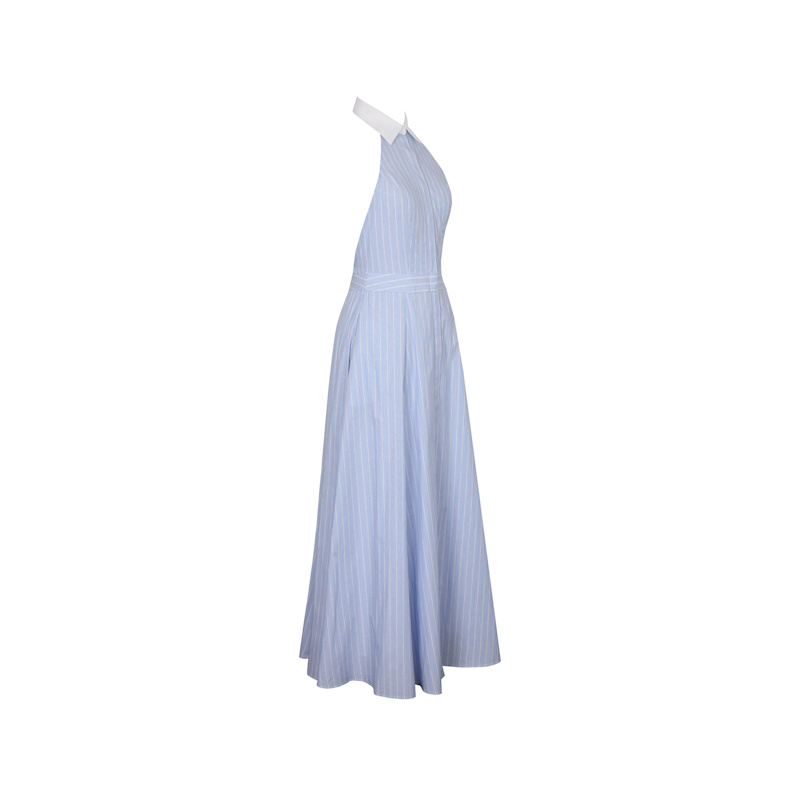 Thumbnail of Winslet Sky Blue Striped Cotton Poplin Halter Maxi Dress image