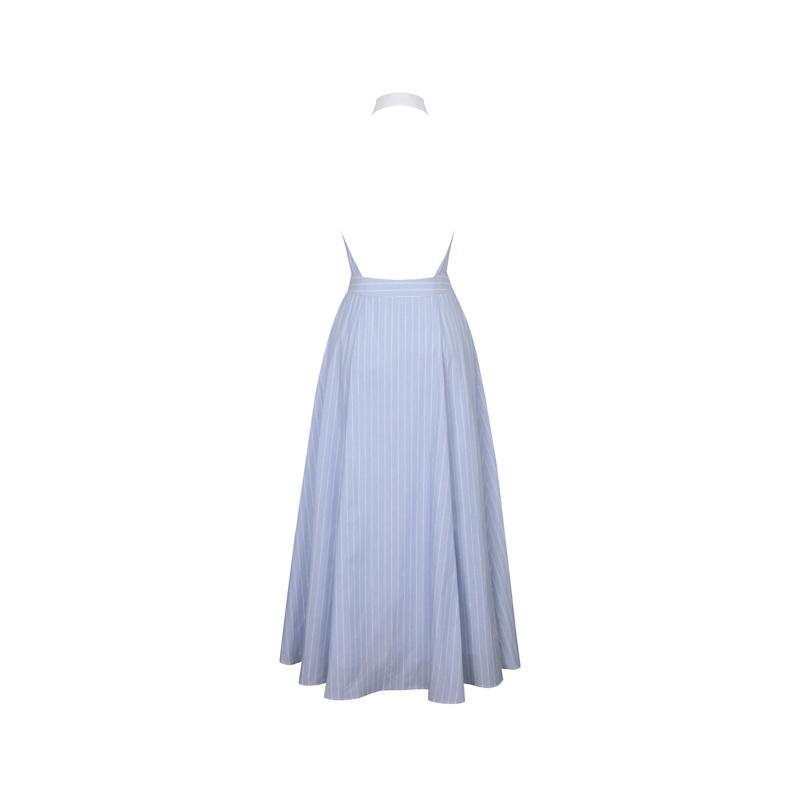 Thumbnail of Winslet Sky Blue Striped Cotton Poplin Halter Maxi Dress image