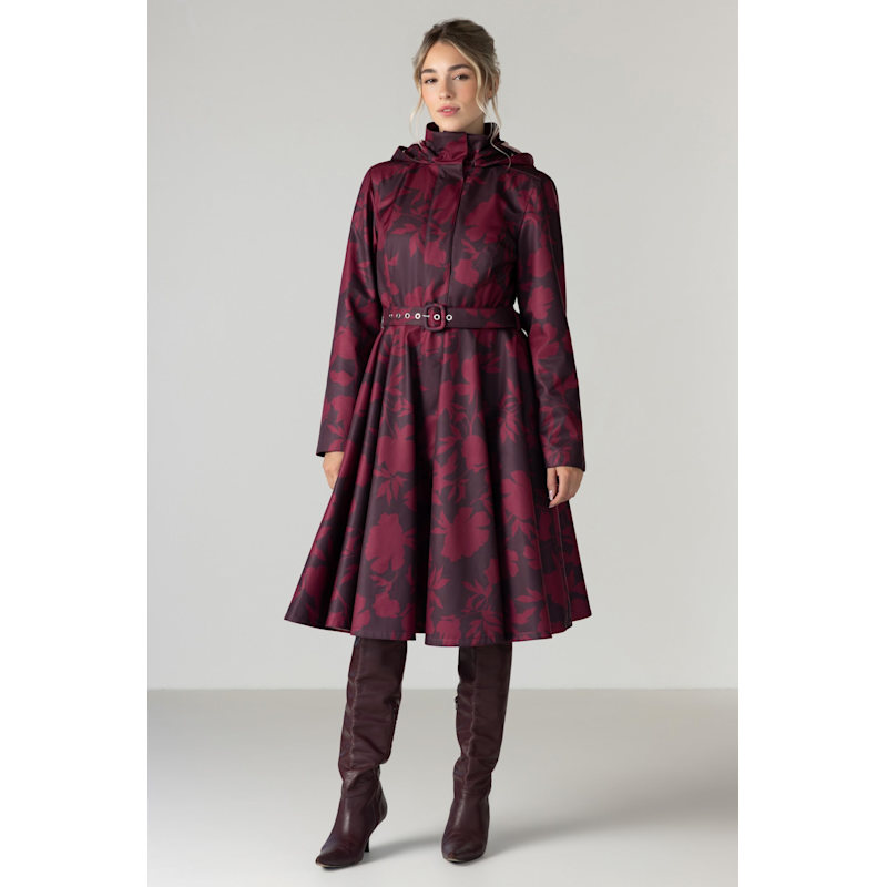 winter coat dress up With Full Circle Skirt In Floral Burgundy: Winter Peony Velvet by RainSisters Color:hunter green Kens Fur Coat is nav-294 AMEDD Center of History