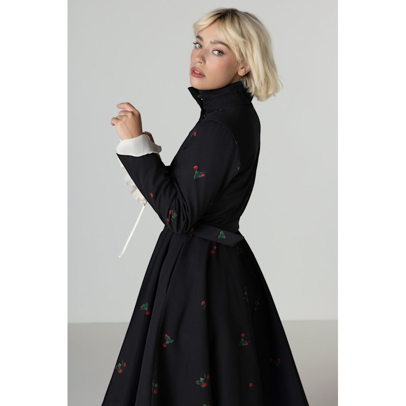 Winter Black Coat With Strawberry Print: Winter Wild Strawberry ...