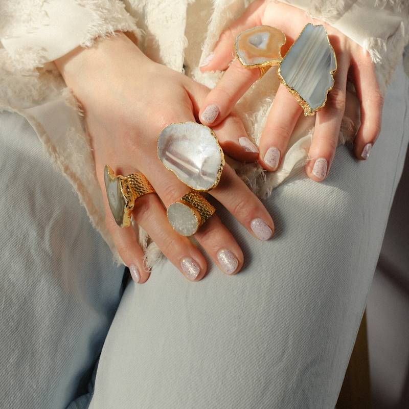 Thumbnail of Winter White Crystal Crush Gold Statement Ring image
