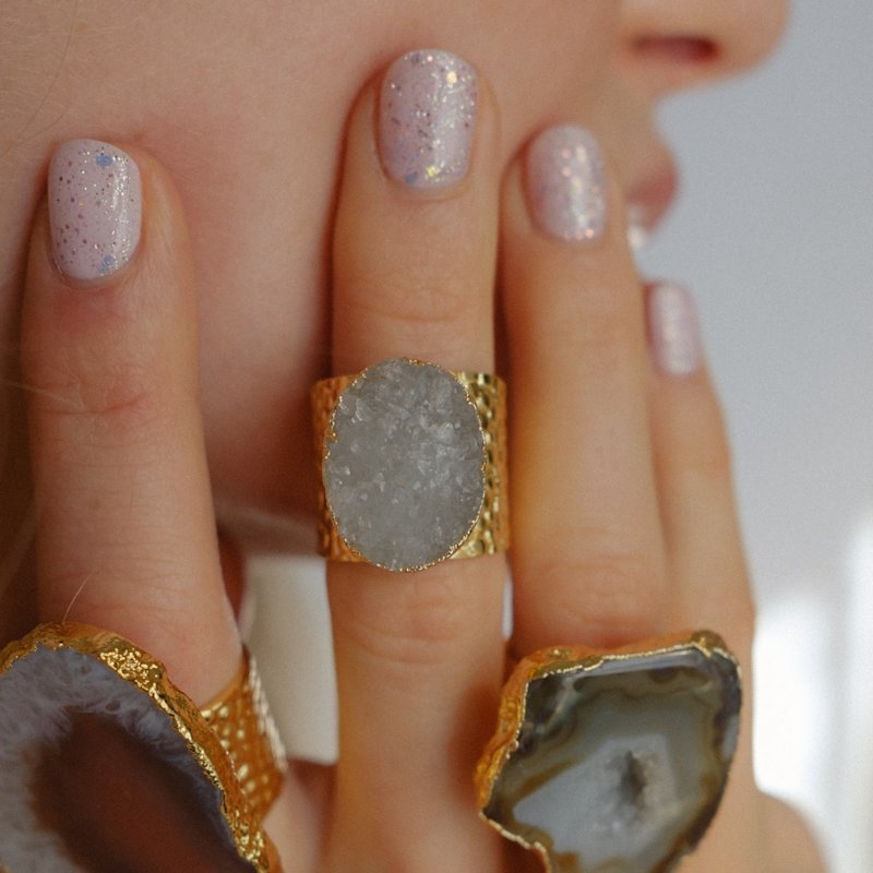 Thumbnail of Winter White Crystal Crush Gold Statement Ring image