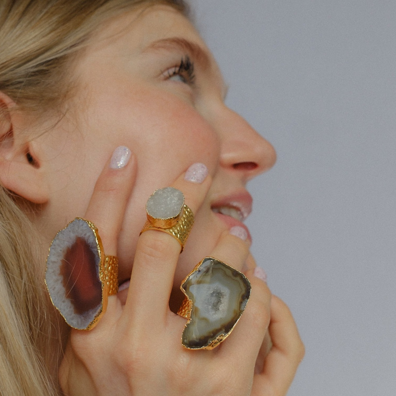 Thumbnail of Winter White Crystal Crush Gold Statement Ring image