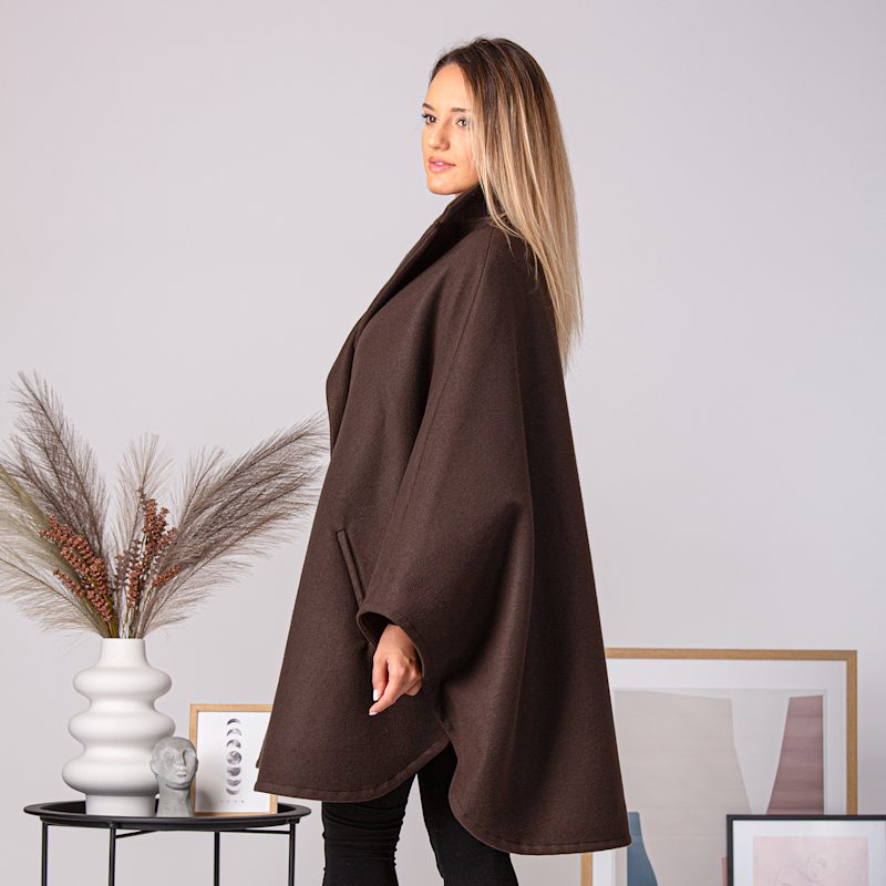 Thumbnail of Oversize Wool Cloak Coat With Pockets In Brown image