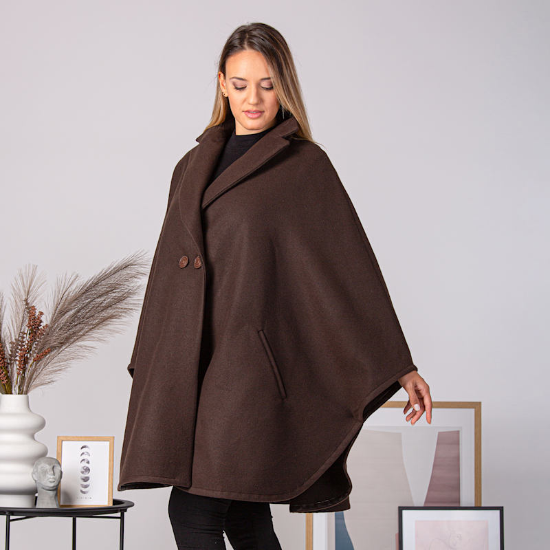 Thumbnail of Oversize Wool Cloak Coat With Pockets In Brown image