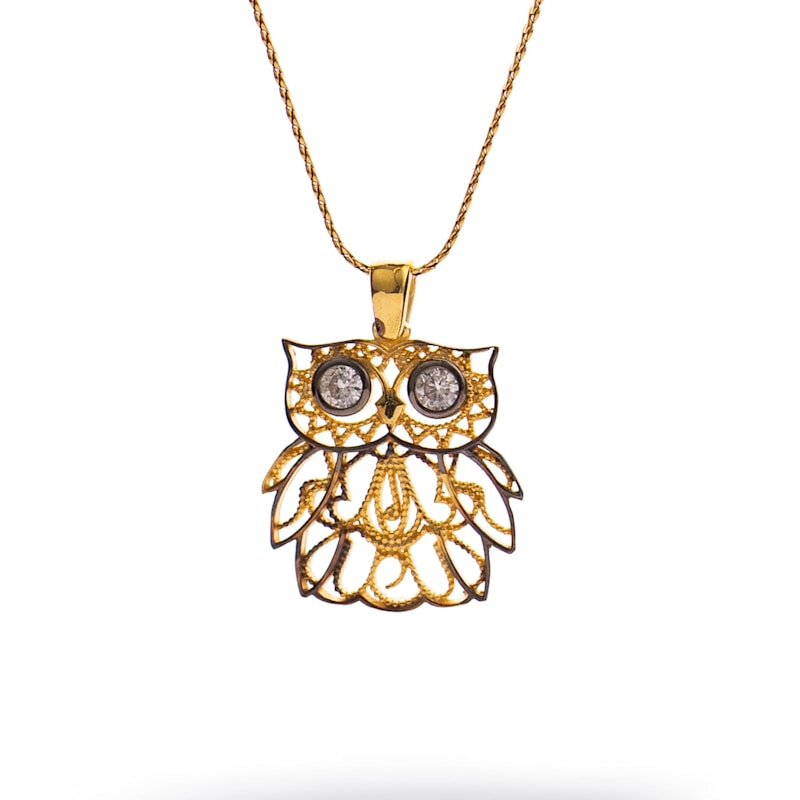 ム*ラ様 ≫★K18★Pt850★≪梟/OWL★トパーズ★エメラルド★ダイヤモン Wisdom Owl Diamond Eyes Gold Necklace - Gold | Ebru Jewelry | Wolf