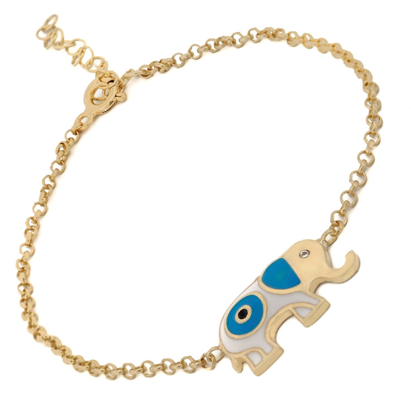 Thumbnail of Wishful Elephant & Evil Eye Blue Enamel Gold Chain Bracelet - Blue image